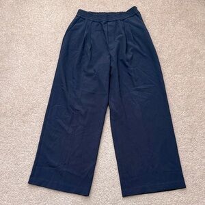Roucha Pajou High Rise Wide Leg Navy Blue Ankle Stretch Pants Size Medium Petite